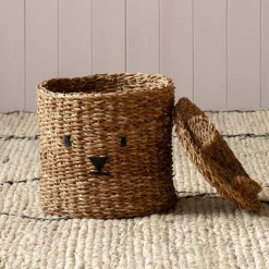 Bear Woven Seagrass Basket with Lid