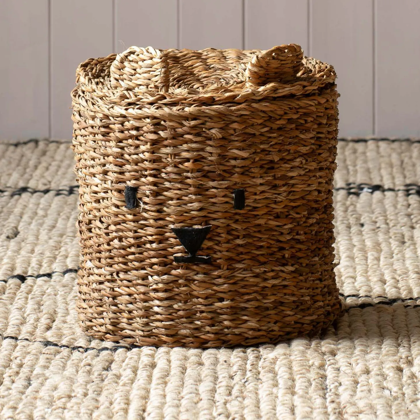 Bear Woven Seagrass Basket with Lid