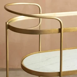 Beau Drinks Trolley with White Marble and Glass Shelves