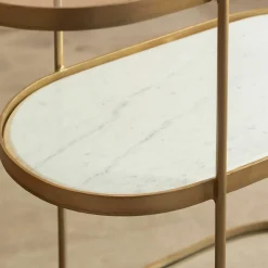 Beau Drinks Trolley with White Marble and Glass Shelves