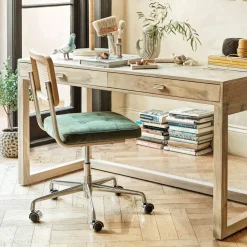 Bilbury Moss Green Velvet and Rattan Desk Chair