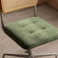 Bilbury Moss Green Velvet and Rattan Desk Chair