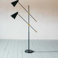 Black Adjustable Twin Floor Lamp