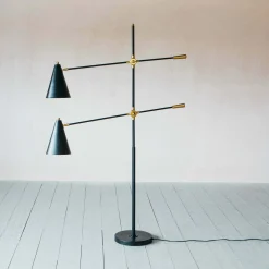 Black Adjustable Twin Floor Lamp
