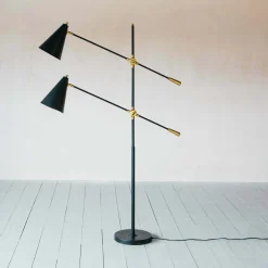 Black Adjustable Twin Floor Lamp