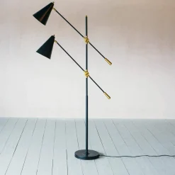 Black Adjustable Twin Floor Lamp