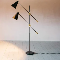 Black Adjustable Twin Floor Lamp