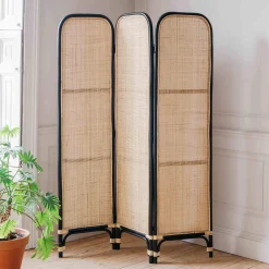 Black and Natural Rattan Screen