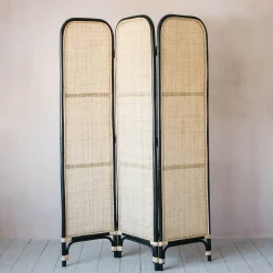 Black and Natural Rattan Screen