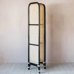 Black and Natural Rattan Screen