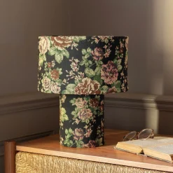 Black Floral Tapestry Table Lamp