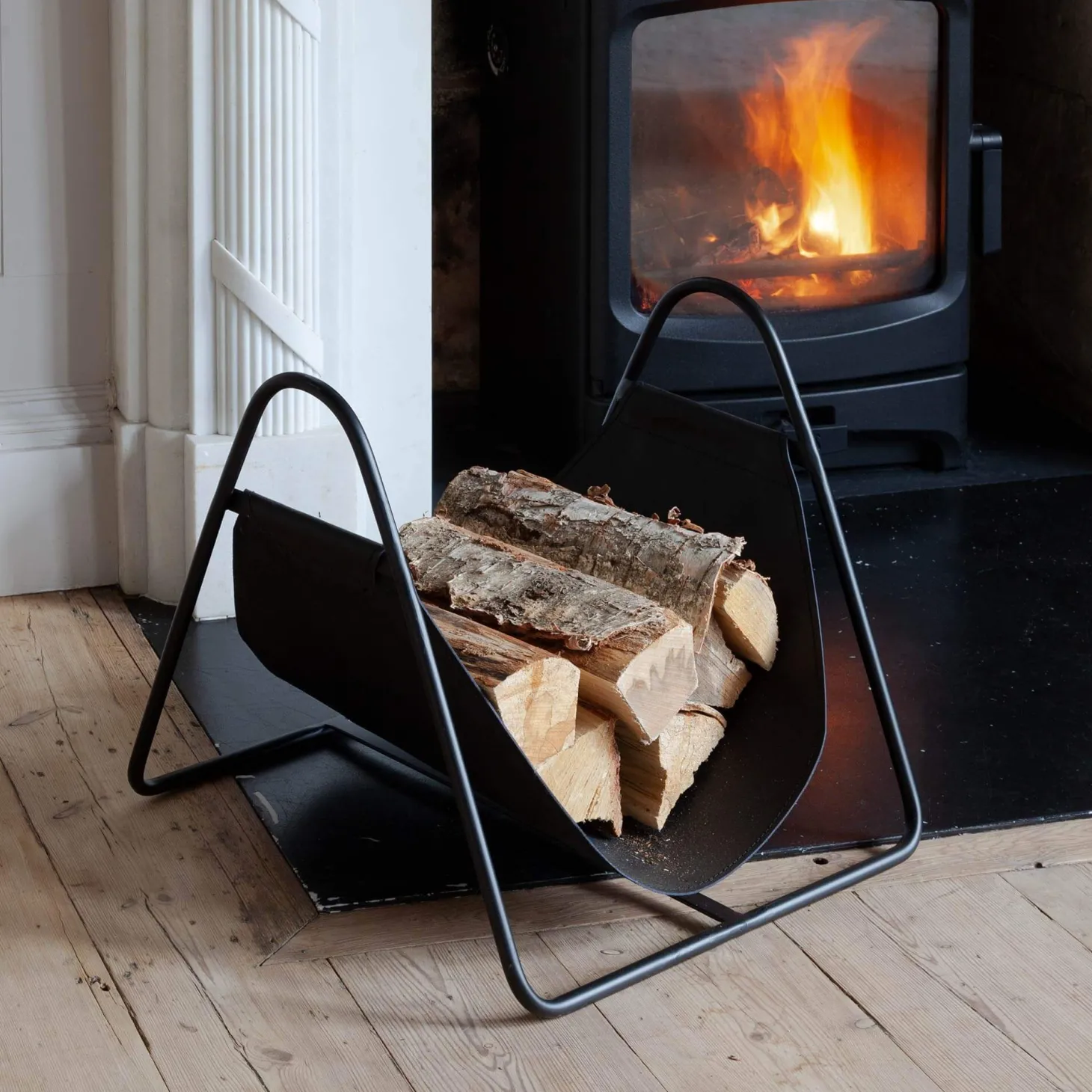 Black Leather Log Holder