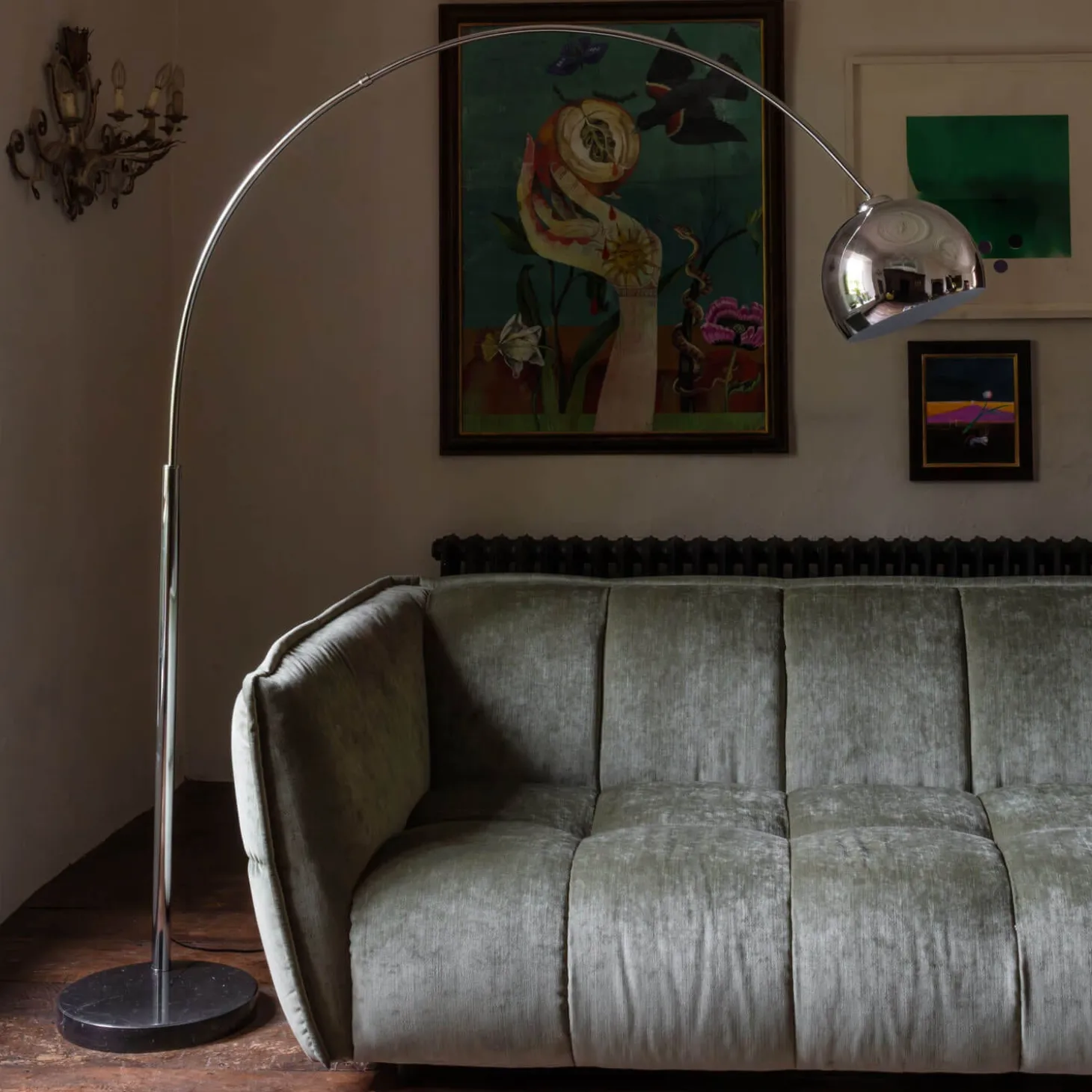 Black Marble and Chrome Floor Lamp
