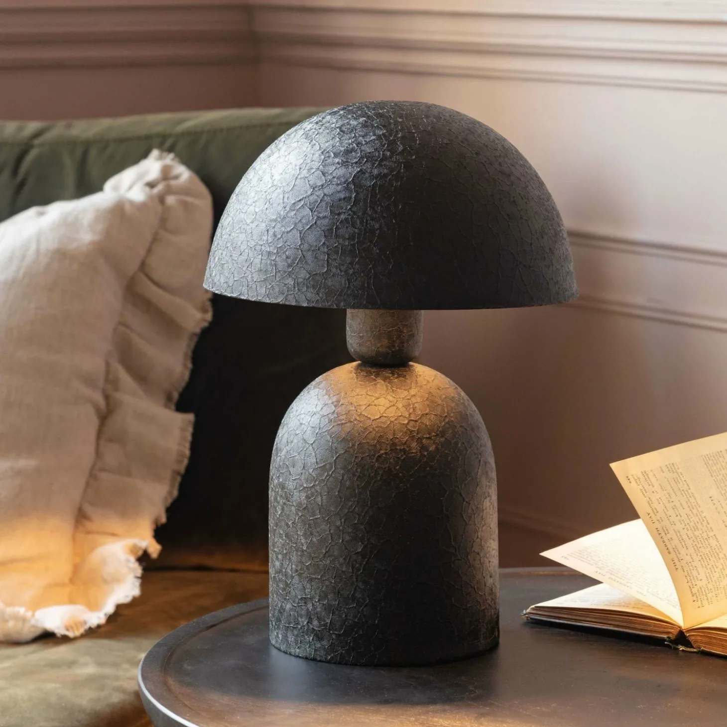 Black Textured Dome Table Lamp