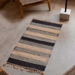 Black, White & Blush Striped Rug 120 x 60cm.