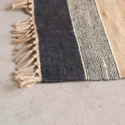 Black, White & Blush Striped Rug 120 x 60cm.