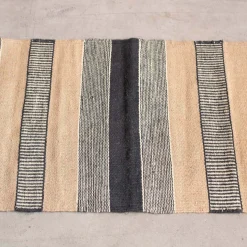 Black, White & Blush Striped Rug 120 x 60cm.