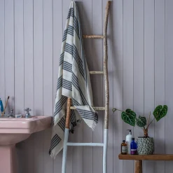 Black Wide Stripe Turkish Beach Towel Wrap