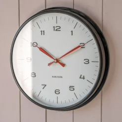 Black with Red Hands Factory Wall Clock