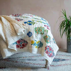 Bloom Floral Block Printed King Size Quilt