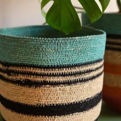 Blue and Black Striped Basket