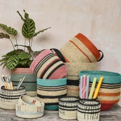 Blue and Black Striped Basket