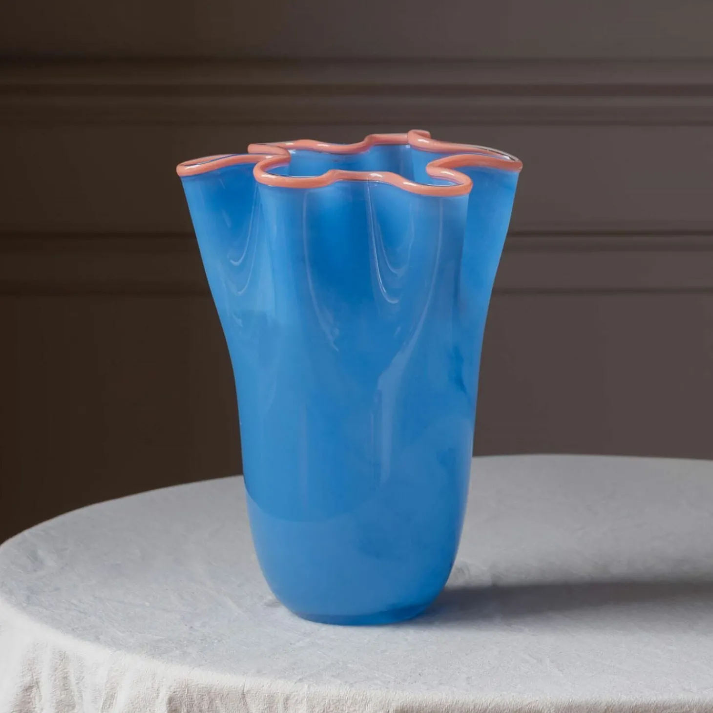 Blue and Peach Ruffle Vase - Large