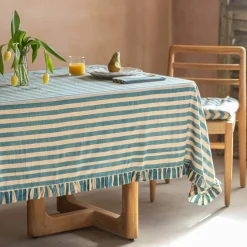 Blue Candy Stripe Frill Tablecloths