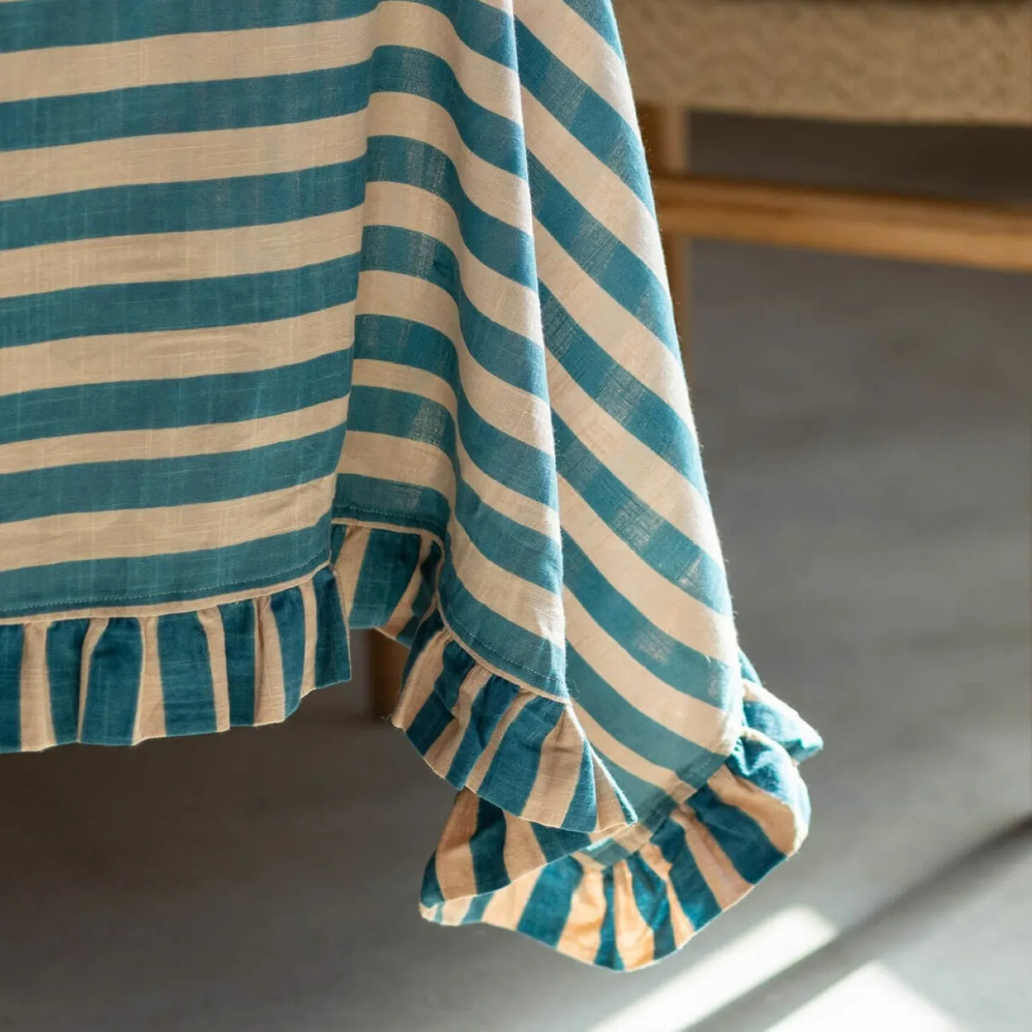 Blue Candy Stripe Frill Tablecloths