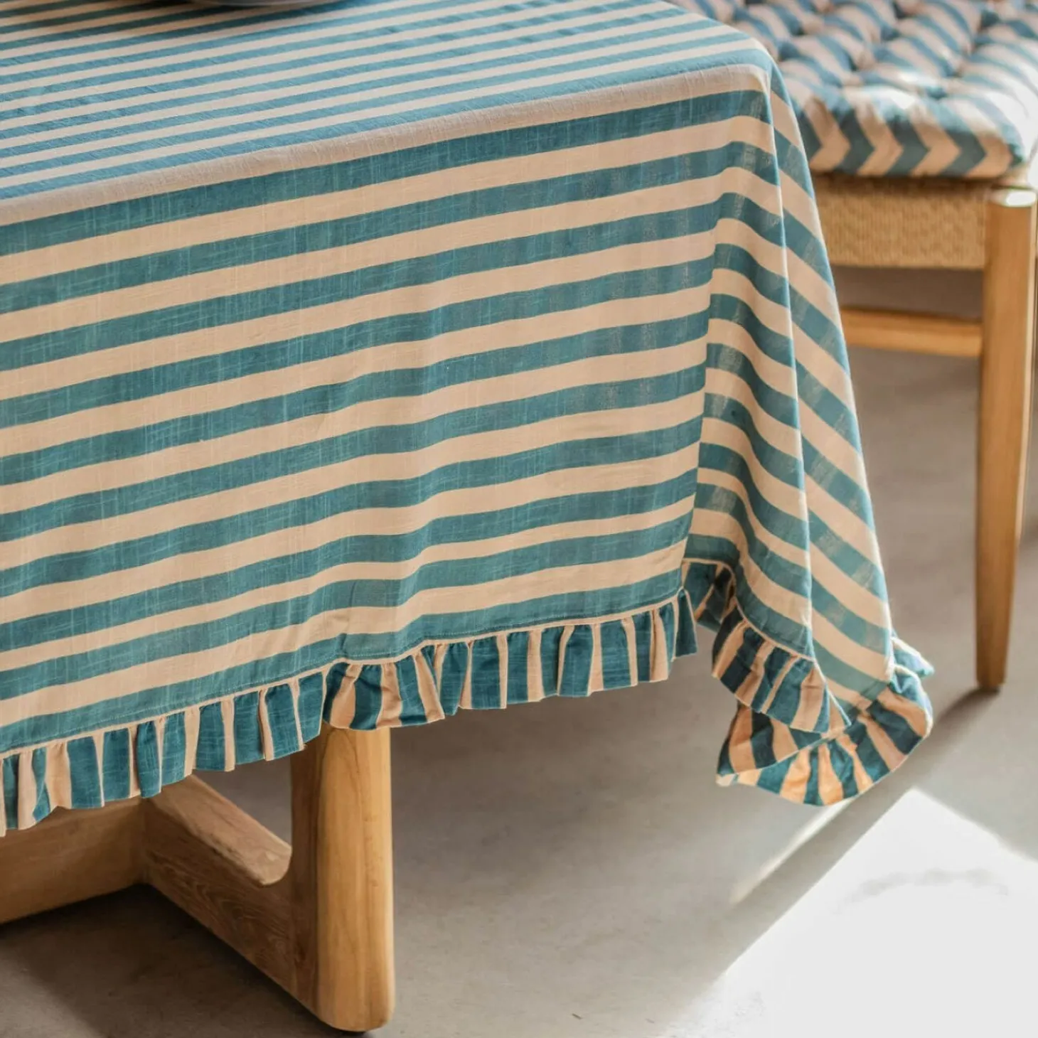 Blue Candy Stripe Frill Tablecloths