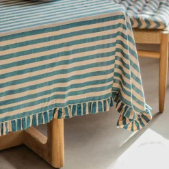 Blue Candy Stripe Frill Tablecloths