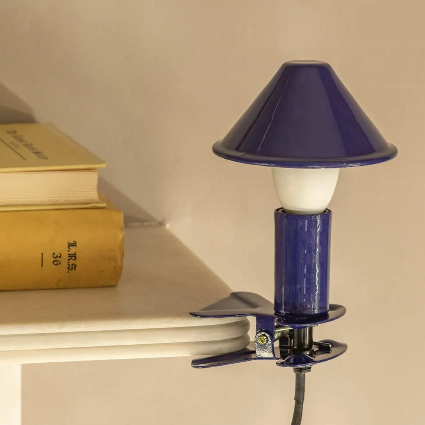 Blue Enamel Mushroom Clip Lamp