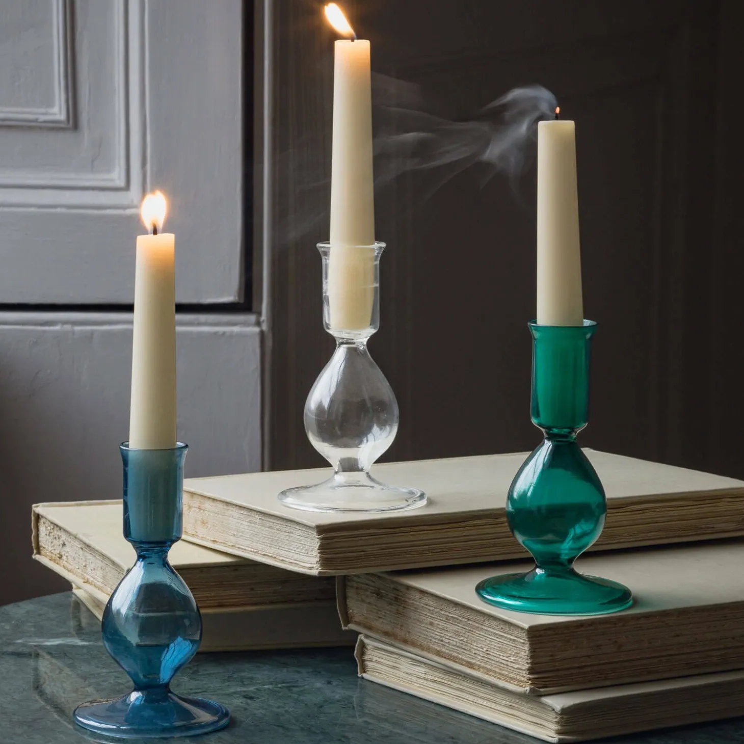 Blue Glass Candle Holder