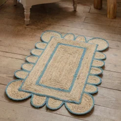 Blue Scalloped Jute Rug 60 x 90cm