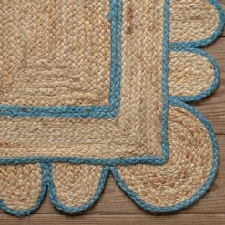Blue Scalloped Jute Rug 60 x 90cm
