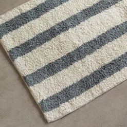 Blue Striped Tufted Bath Mat