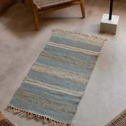 Blue, White & Black Striped Rug 120 x 60cm.