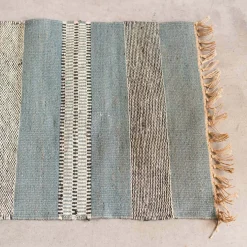 Blue, White & Black Striped Rug 120 x 60cm.