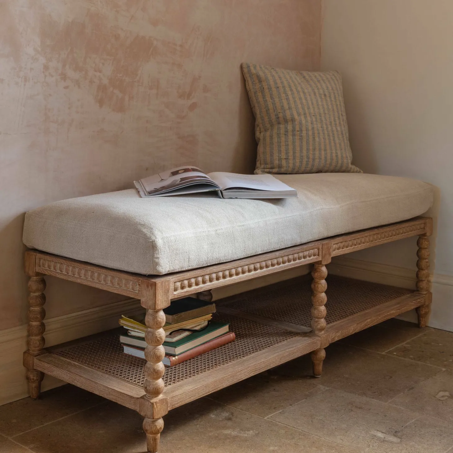 Bobbin Natural Linen and Ash Bench