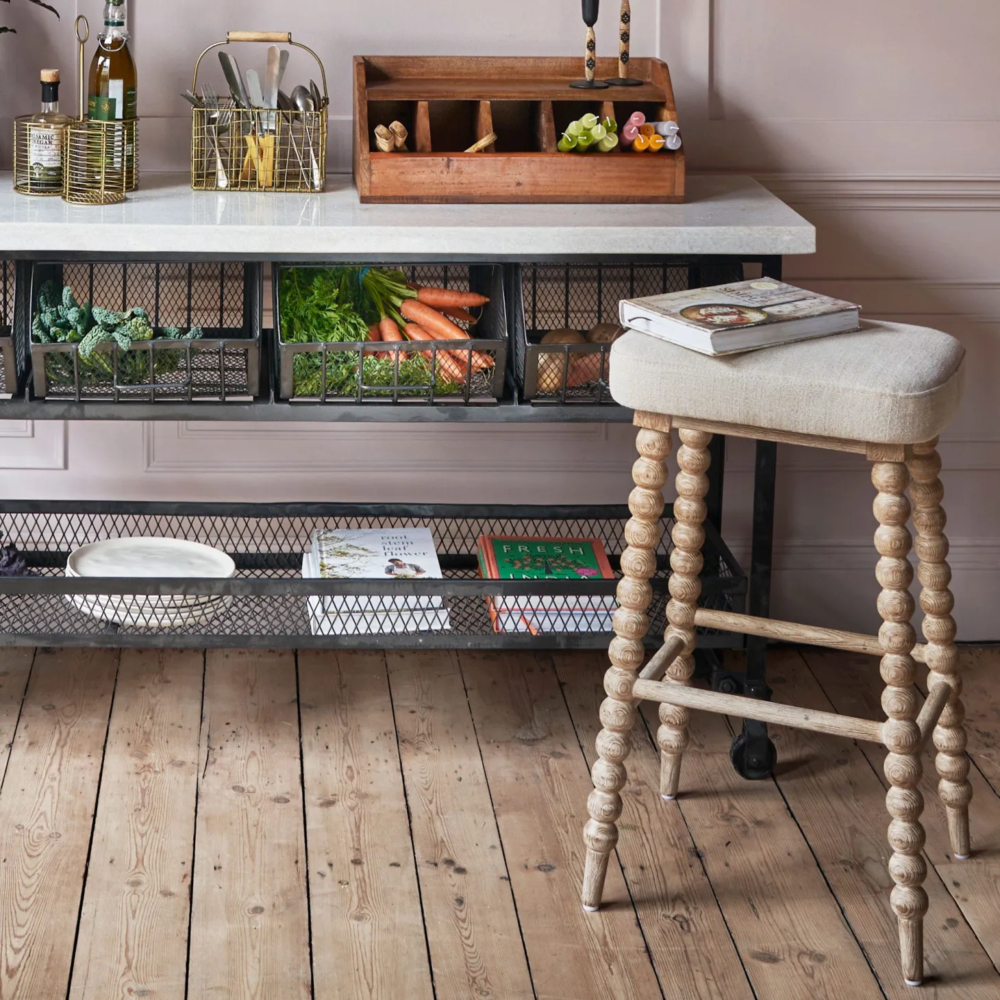 Bobbin Natural Linen Bar Stool