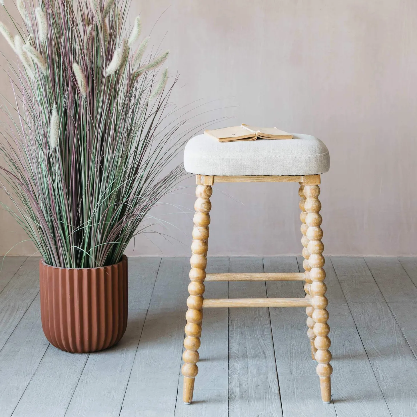 Bobbin Natural Linen Bar Stool