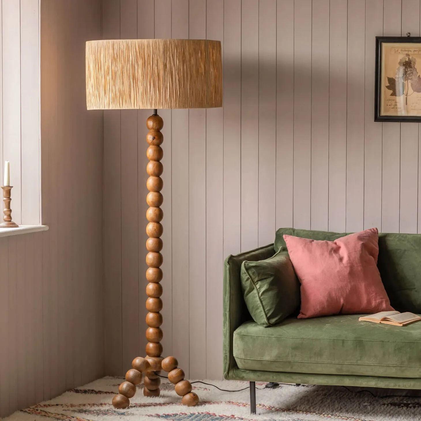 Bobbin Tripod Dark Wooden Floor Lamp