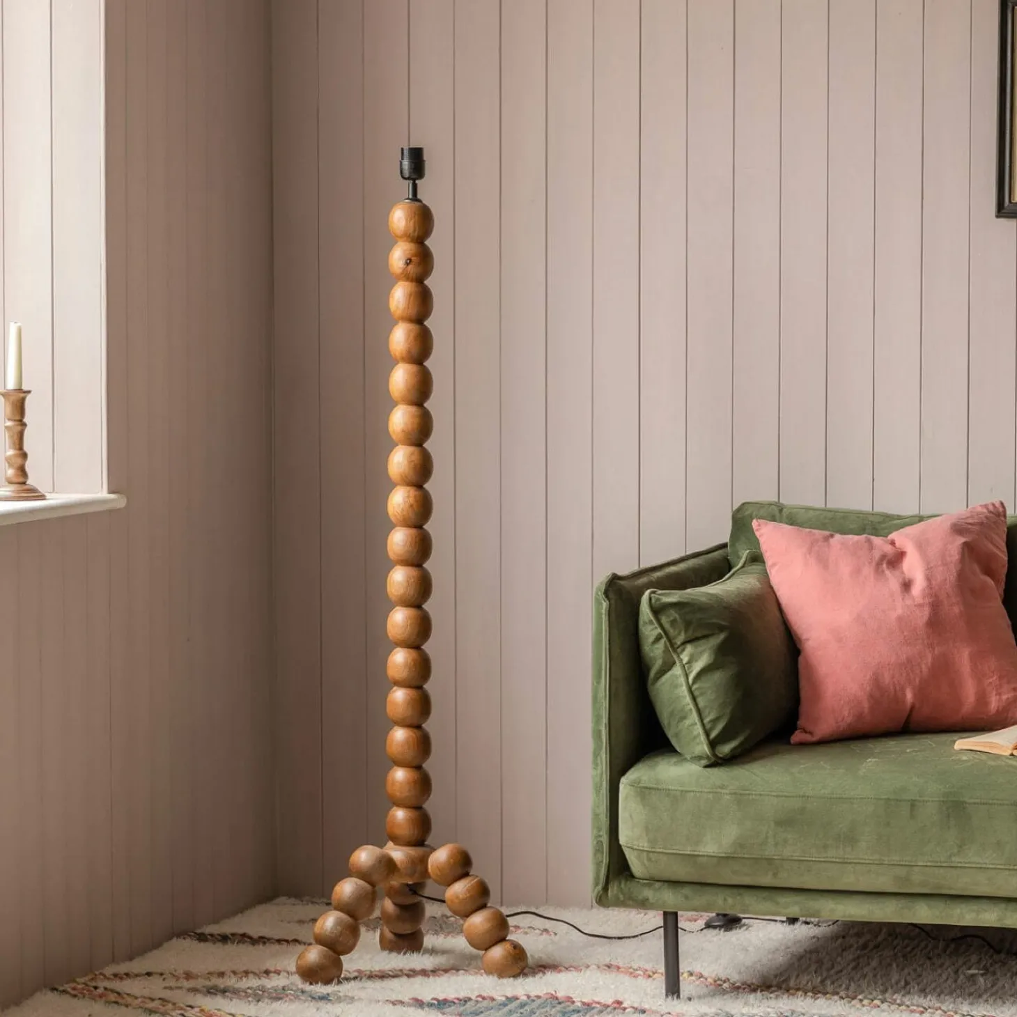 Bobbin Tripod Dark Wooden Floor Lamp