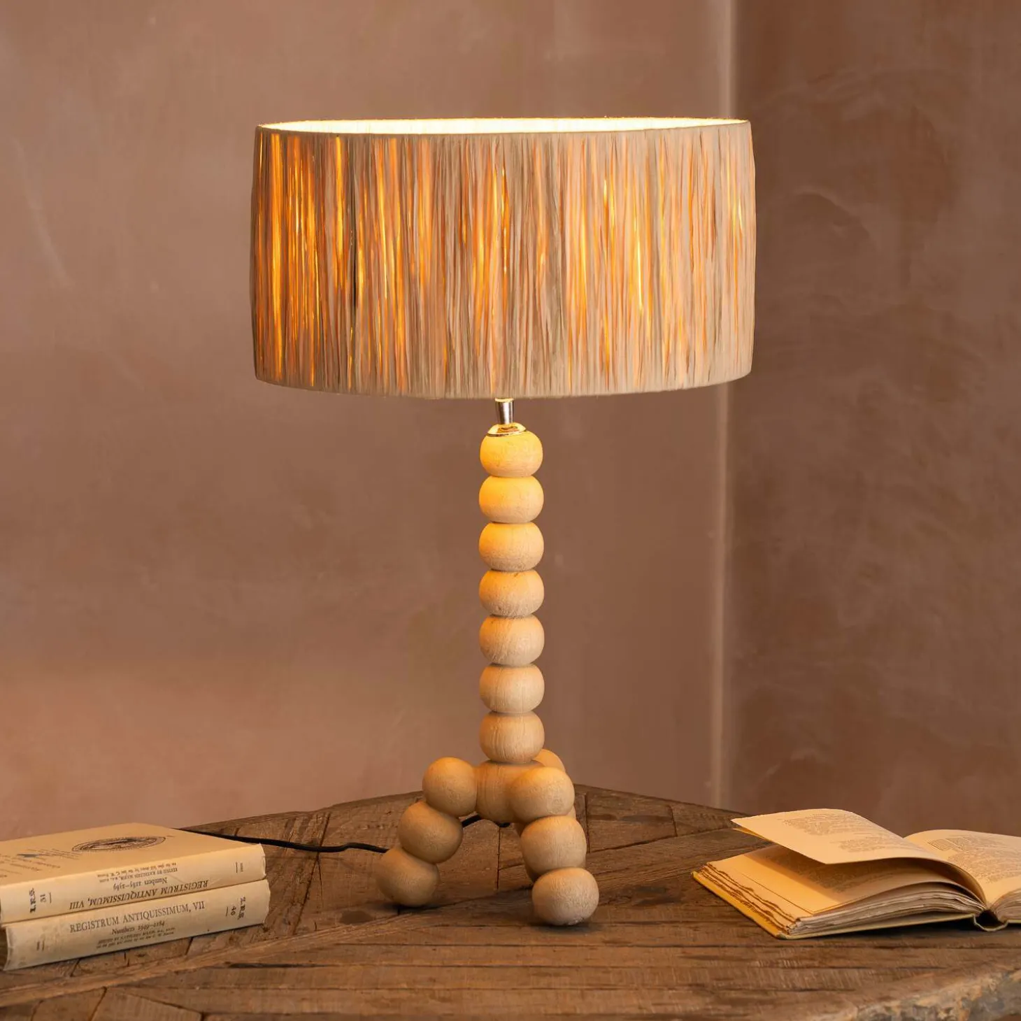 Bobbin Tripod Natural Wooden Table Lamp