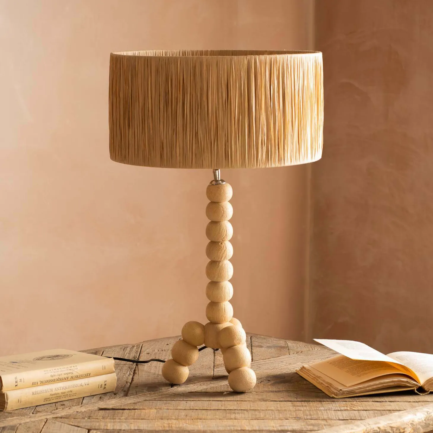 Bobbin Tripod Natural Wooden Table Lamp