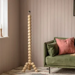 Bobbin Tripod Natural Wooded Floor Lamp