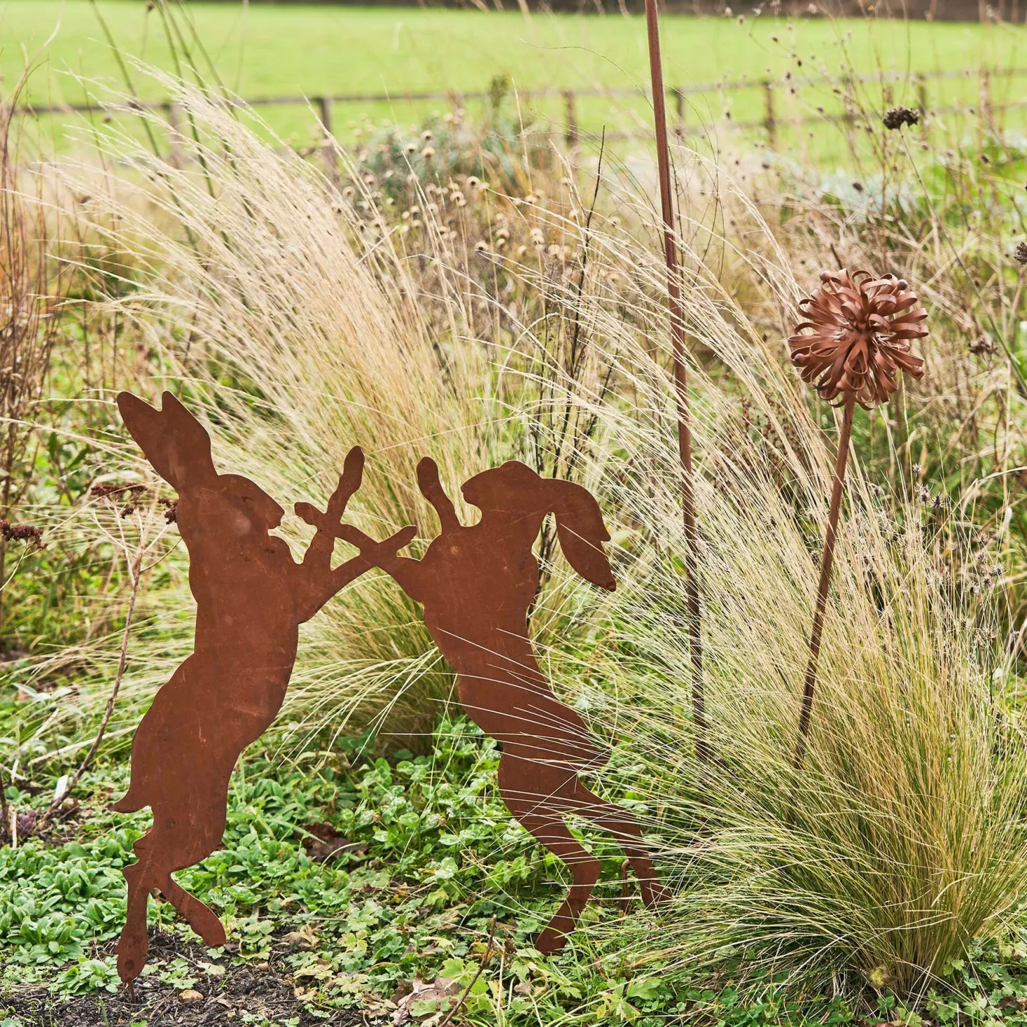 Boxing Hares Garden Stake