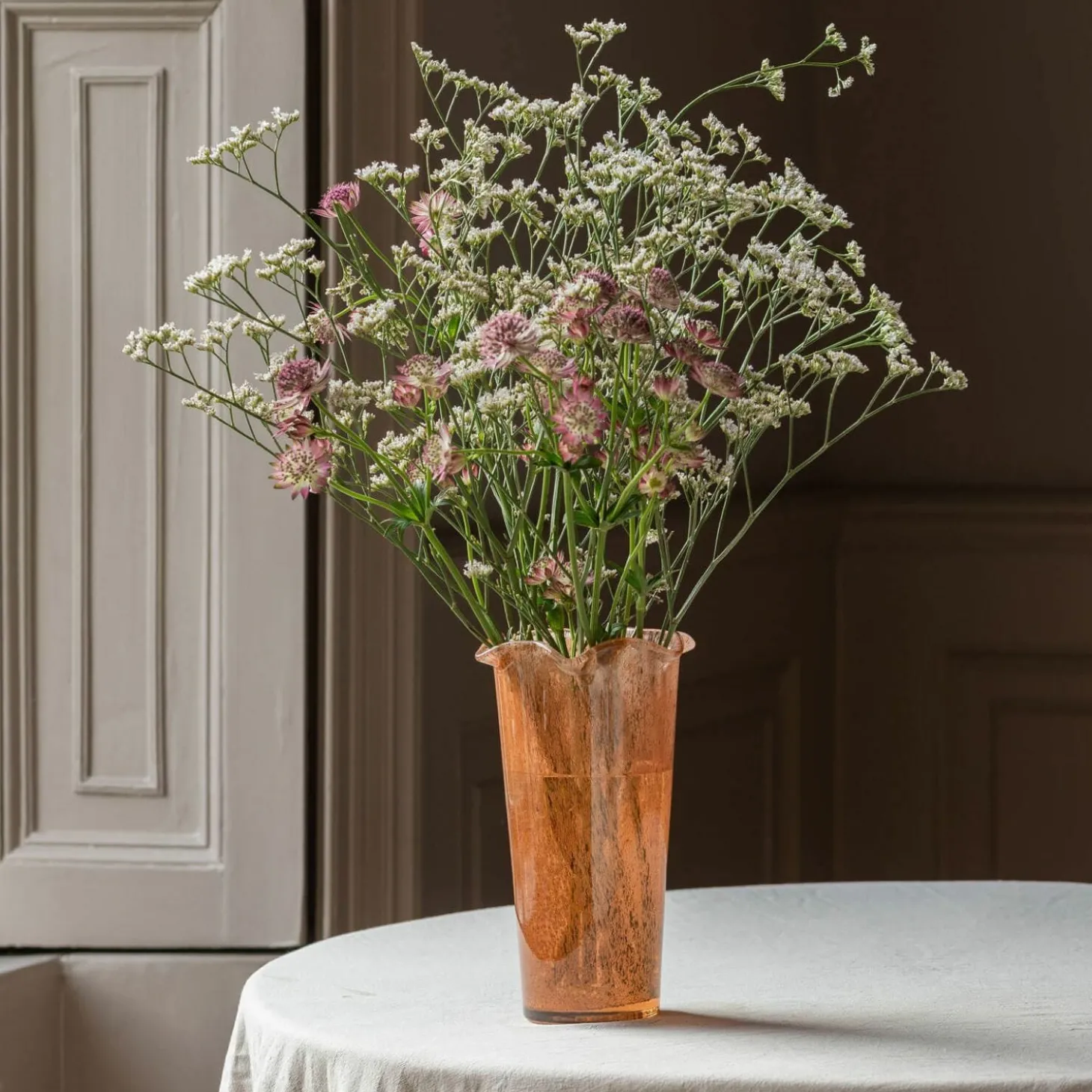 Brown Glass Ruffle Vase