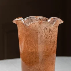 Brown Glass Ruffle Vase