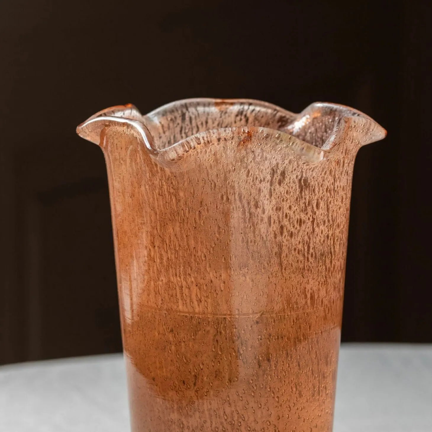 Brown Glass Ruffle Vase